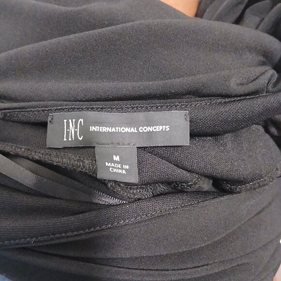 INC International Concepts Wrap Midi Dress Women’s Size M Black Belted - Picture 6 of 7